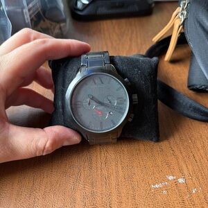 Armani Exchange Gray Chronograph Watch with Red Detail